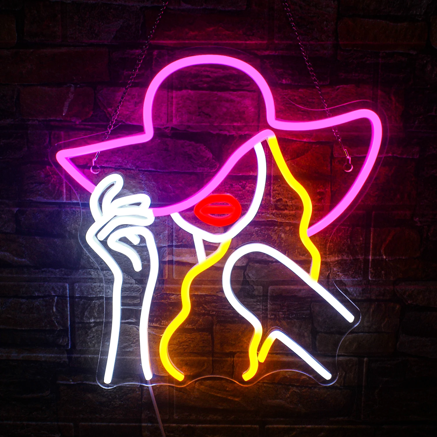 Imagem -02 - Cowgirl Hat Neon Sign Dimmable Led Light Chapéu de Cowboy Ocidental Girl Neon Light Decoração de Parede para Quarto Loja Bistrô Festa