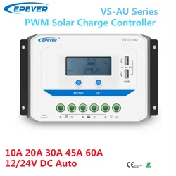 EPEVER 10A20A30A PWM Solar Charge Controller 12V24V Auto 45A 60A VS-AU Regulator For Solar System LCD Diaplay Two USB Ports