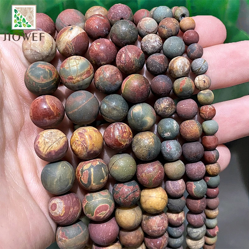 Natural Stone Matte Picasso Jaspers Loose Round Beads for Jewelry Making Diy Bracelet Accessories 15\