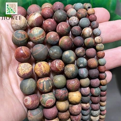 Natural Stone Matte Picasso Jaspers Loose Round Beads for Jewelry Making Diy Bracelet Accessories 15