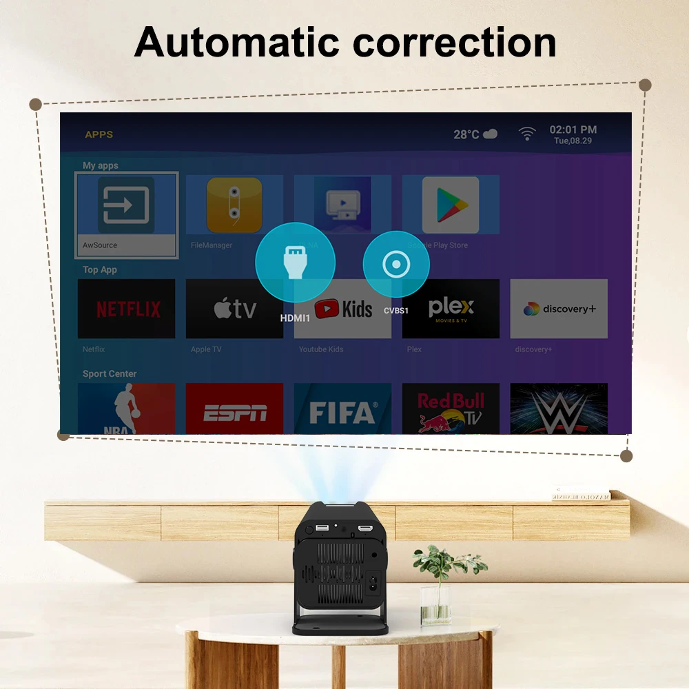 Polaring P50 Android Projector Amlogic 950S 5G Wifi BT 350Ansi Cinema Home Keystone HDMI Proyector 1080P 4K  projector