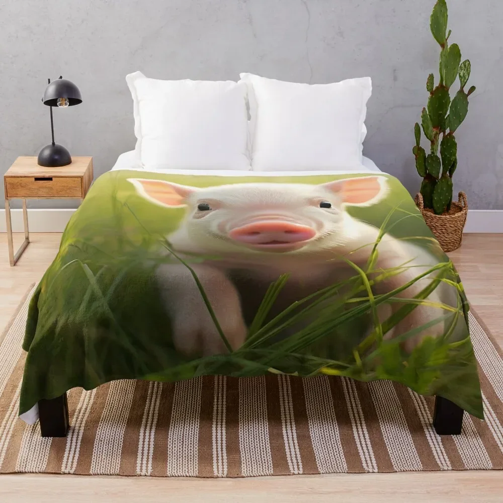 

Adorable potbelly pig digital print Throw Blanket Cozy Throw Blanket for Bed Sofa Chair