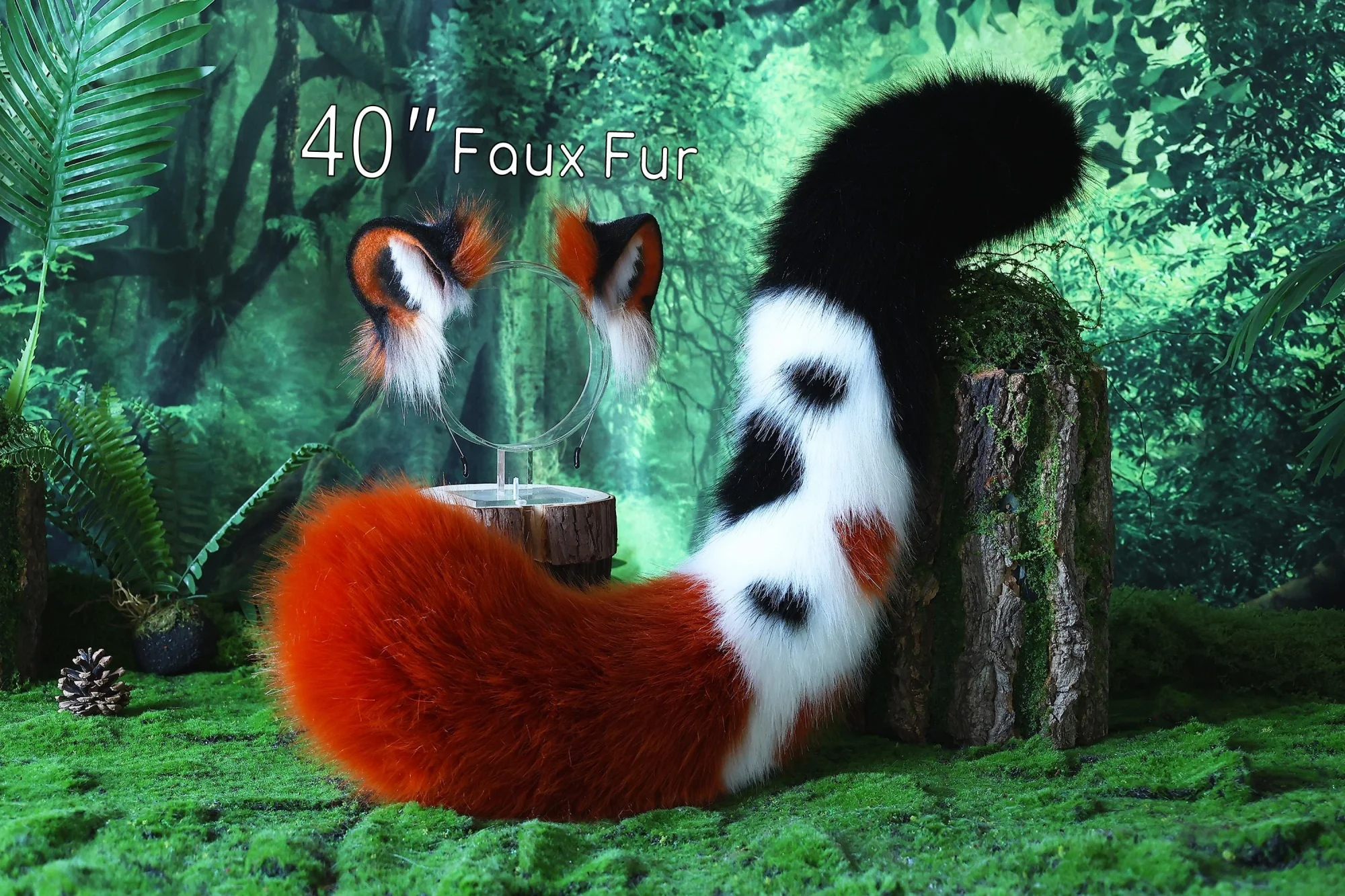 Faux Fur Snow Leopard Ear and Tail Set Role Play Realistic Snow Leopard Cosplay Jaguar Ear and Tail Kemonomimi Jaguar