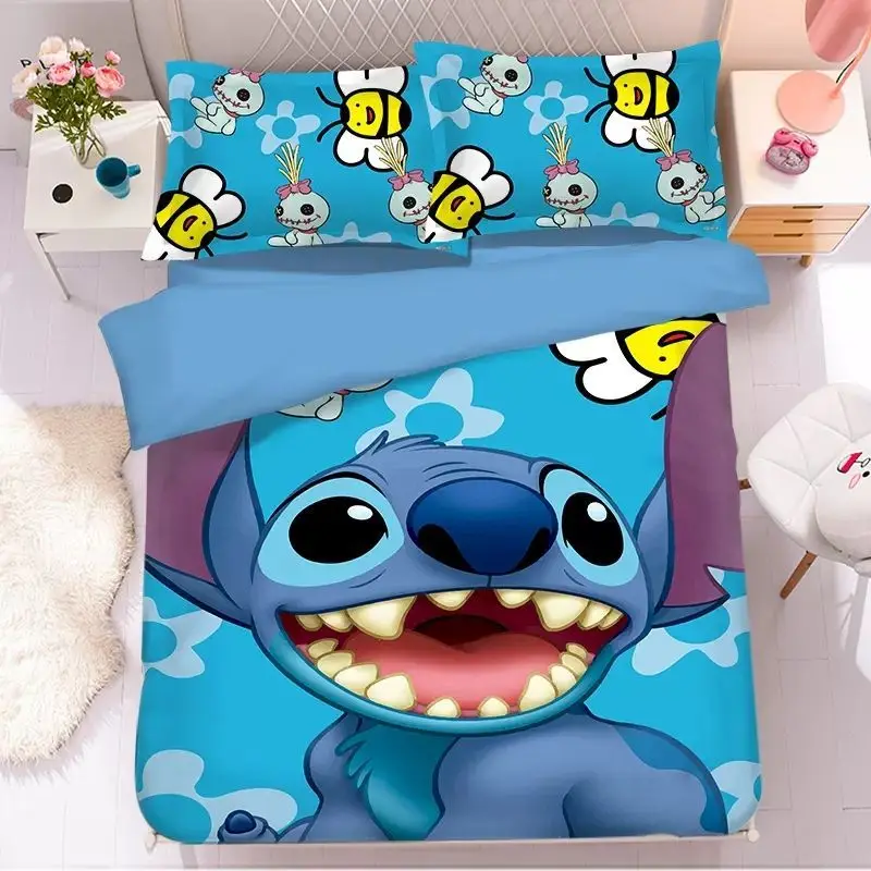 Disney cartoon Stitch pure cotton four-piece cute children's Lilo & Stitch student dormitory single three-piece bedding set