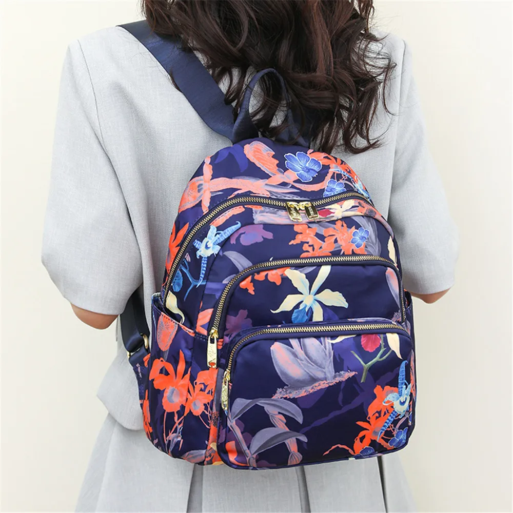 Mochila de viaje informal de gran capacidad para mujer, bolso de hombro con estampado Simple, bolsa de tela de nailon de calidad