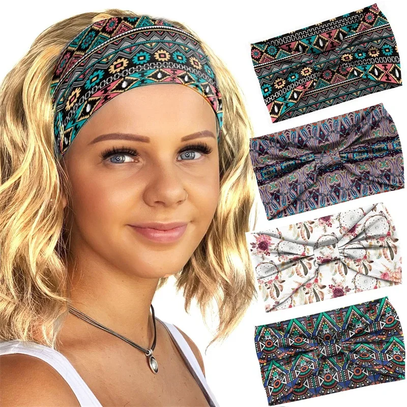 Bandas para el pelo para mujer, bandana deportiva Bohemia para correr, diadema ancha elástica con estampado para niña, diadema ancha para mujer