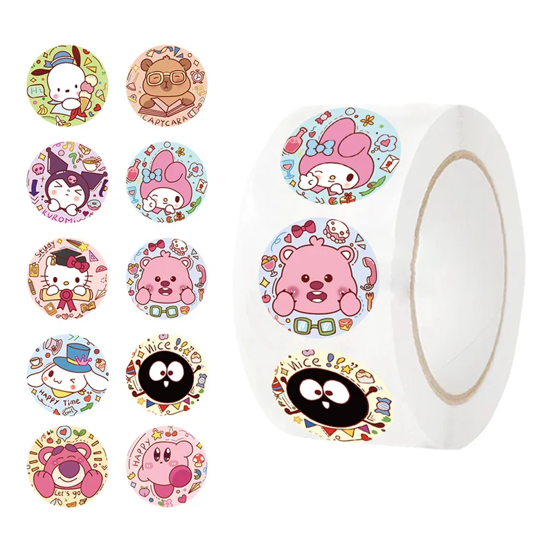 500pc/Roll Sanrio Stickers Kawaii Cinnamoroll Melody Kitty Anime Toys Cartoon Graffiti Sticker For Water Bottle Laptop Luggages