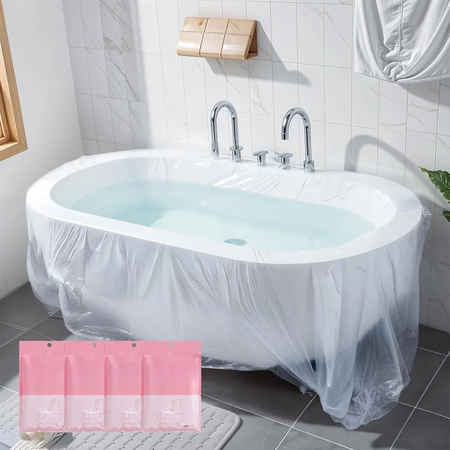 

Large Clear Thickened Plastic Bathtub Cover with Zipper Closure,Durable and Portable,Suitable for Travel Home, Hotel,Hair Salon