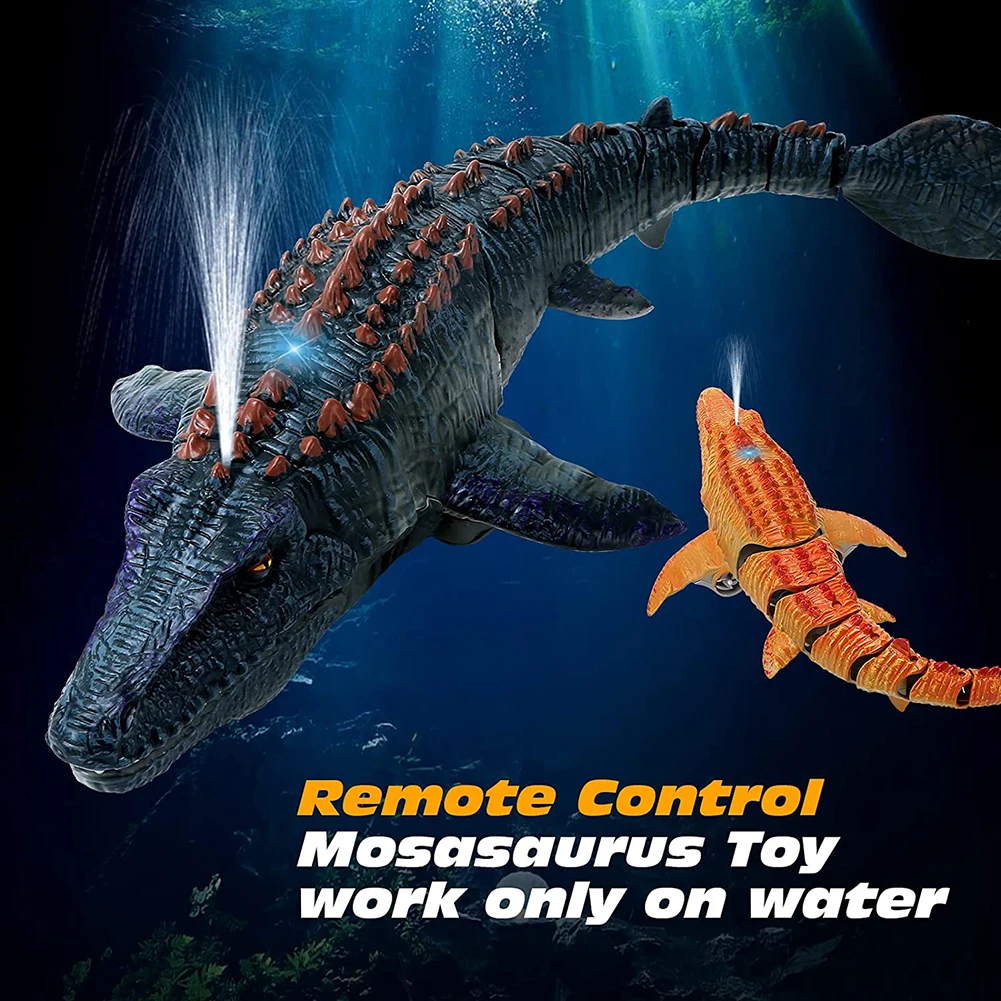 Remote Control Dinosaur For Kids Mosasaurus Diving Toys Rc Boat With Light Spray Water For Swimming Pool Lake Ocean Protector