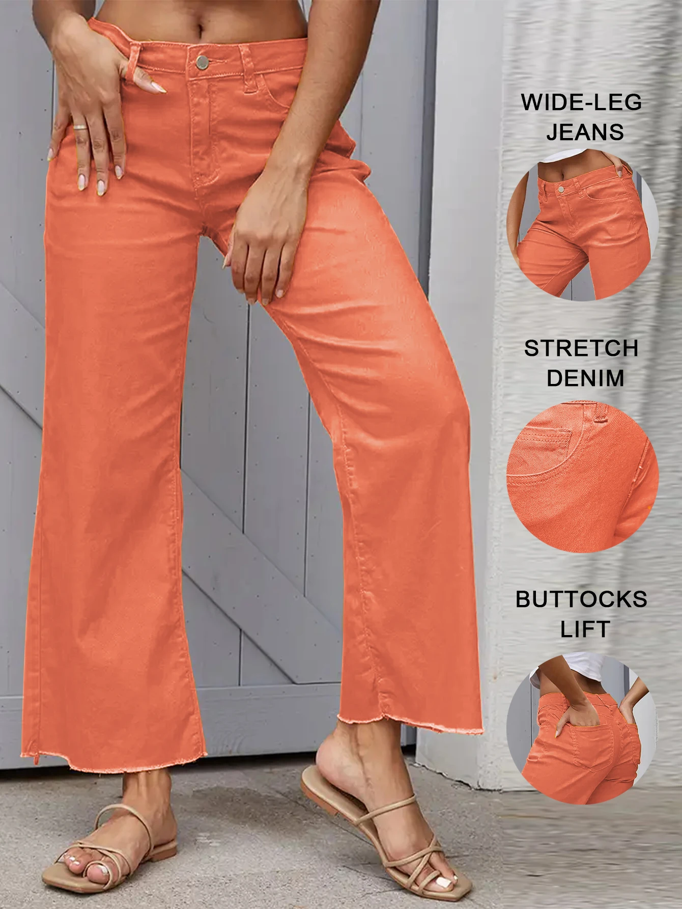 

Новые осенние женские оранжевые широкие джинсы, прямые свободные джинсы, эластичный джинсовый край, женские джинсы с необработанными краями