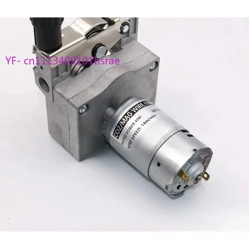 Direct current 24 volt wire feeder motor assembly for gas shielded welding equipment