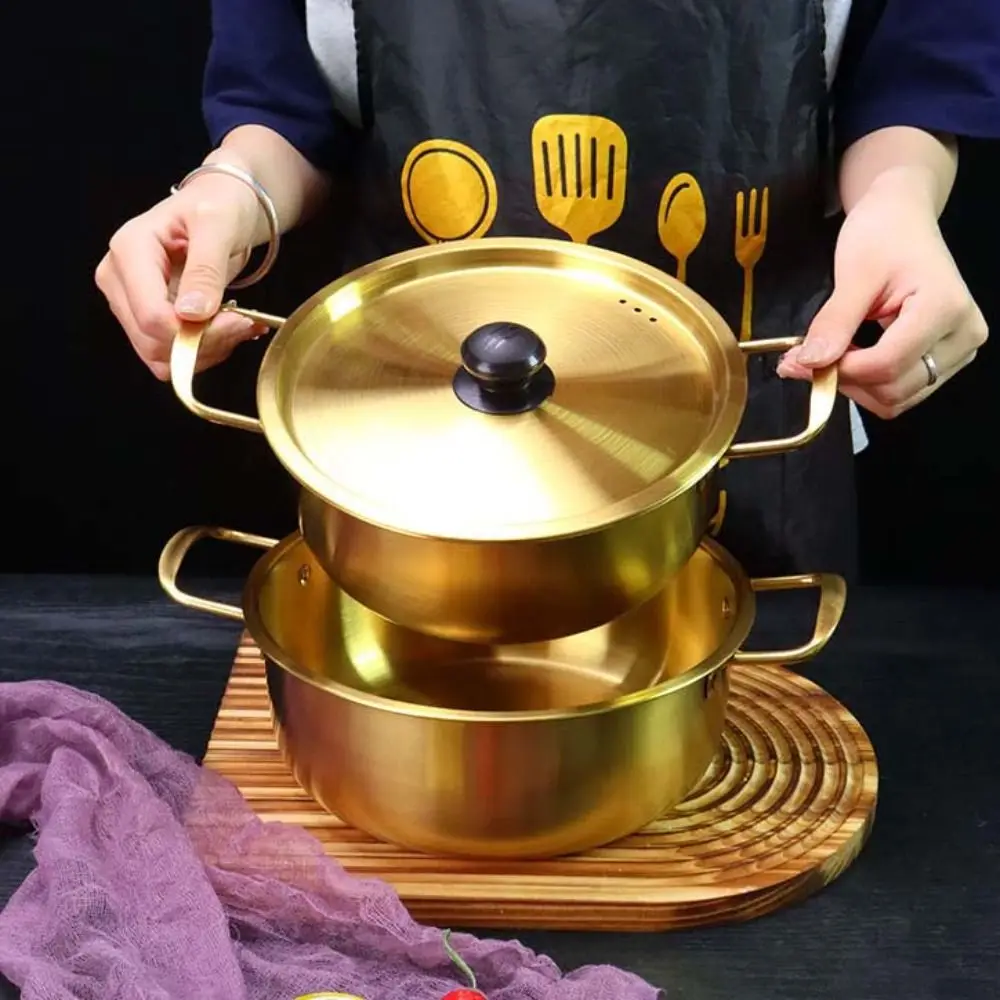 

Milk Pot Korean Ramen Pot Stainless Steel with Lid Noodle Cooker Unbreakable Double Handle Soup Pot Camping