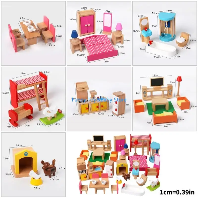 أطفال التظاهر اللعب أثاث خشبي Mniature مجموعة غرفة نوم المطبخ الحمام المشهد اكسسوارات للطفل لعب الأدوار لعبة C90B #6