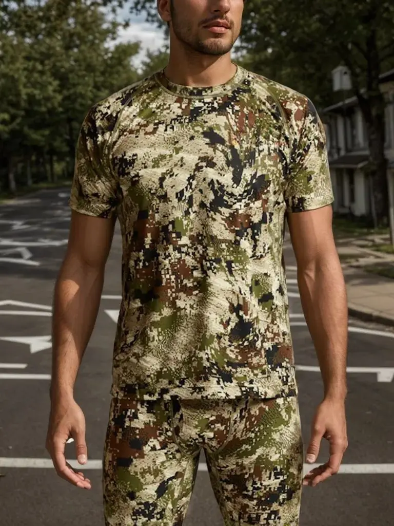 Herren T-Shirt Antibakteriell Schnelltrocknend Bedruckt Tarnmuster Jagd Kurzarm Sommer Jagdbekleidung – Detail 8