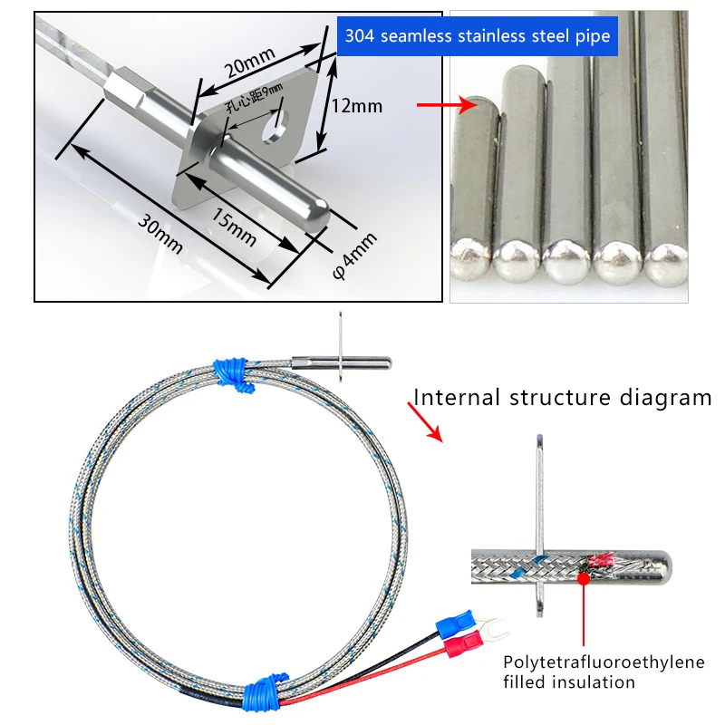 K-type surface and end face temperature measurement probe with baffle plate type thermocouple, needle type sensor
