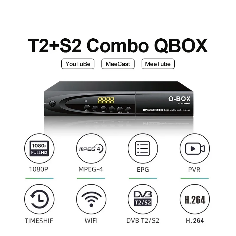 

New DVB T2 S2 Combo QBOX Satellite TV Receiver H264 Best DIGITAL TV Decoder 1080P FullHD DVB MP3 PLAY PVR EPG T2 DVB S2 Set Top