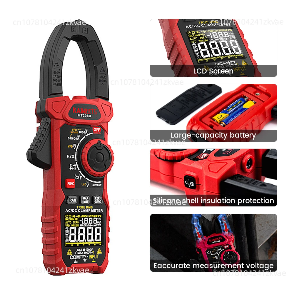 HT208D Portable Handheld Digital Clamp Meter 6000 Counts AC/DC Voltage Current Capacitive Multimeter Tester