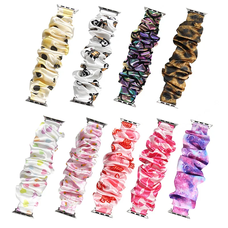 Women Scrunchie Strap for Apple watch bands 44mm 40mm 42mm 45mm 41mm 49mm Nylon Solo Loop bracelet iwatch 5 4 SE 6 9 7 8 ultra 2