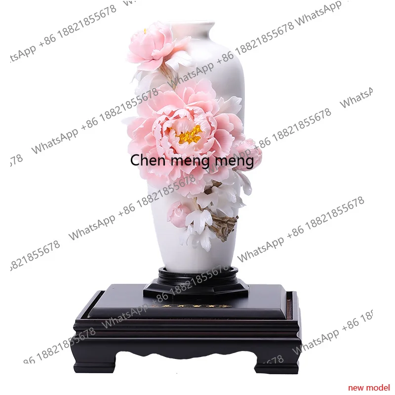 H178Handmade ceramic flower peony vase ornament home living room housewarming TV cabinet entrance creative handmade vase