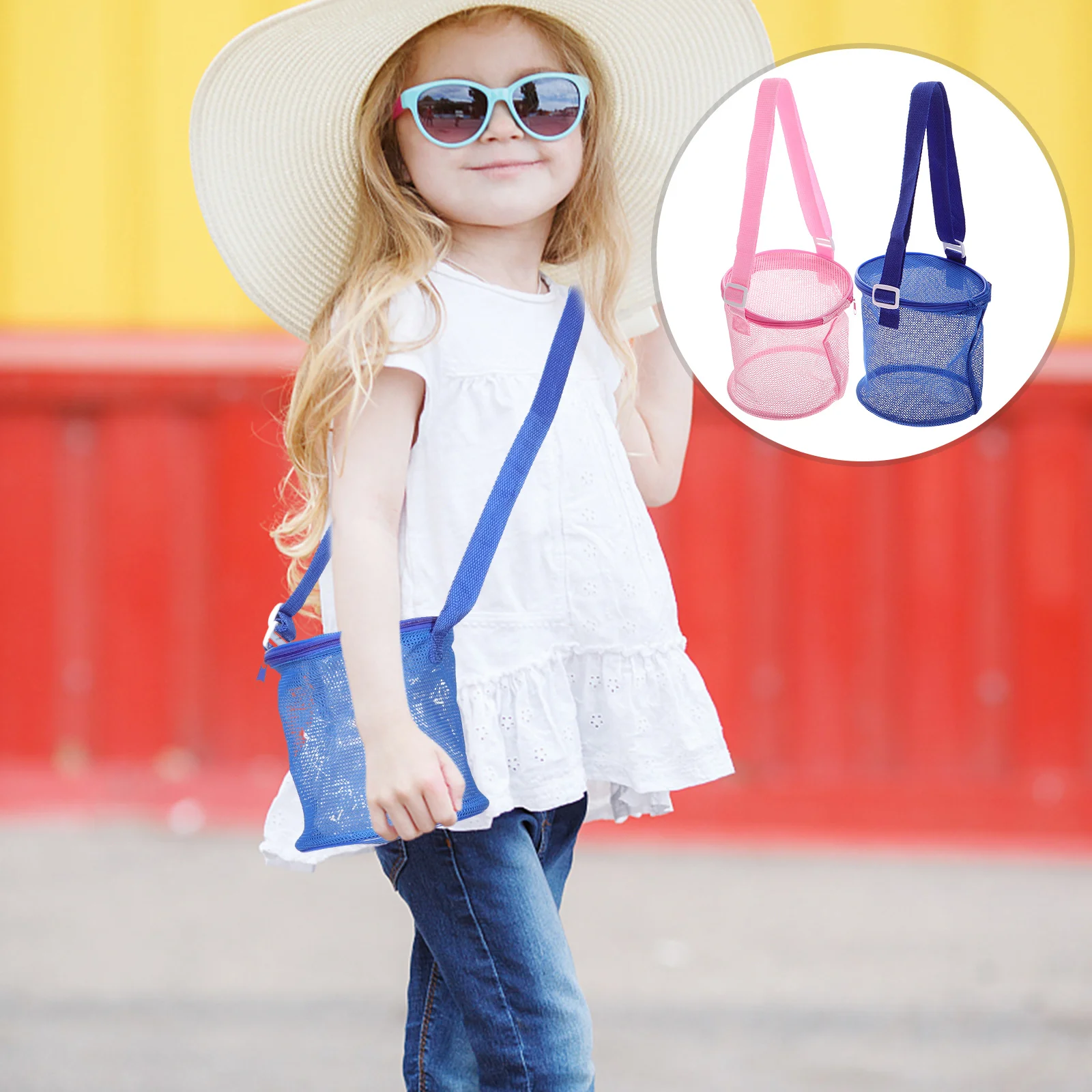 

2Pcs Children Mesh Beach Storage Organizer Portable Oxford Cloth Pouch Sand Shell Holder Large Capacity Hangable Kids Outdoor