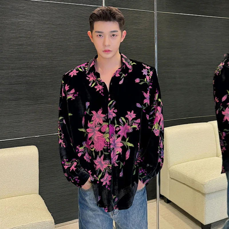 Men's Contract Color Velvet Shirt Korean Style New Chic Shirt Trendy Lapel Single Breasted Niche Design 2024 Autumn