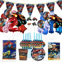 Blaze Monster Disposable Tableware Boy Birthday Party Supplies Cake Topper racing Decor Celebrate Baby Shower Banner Balloon