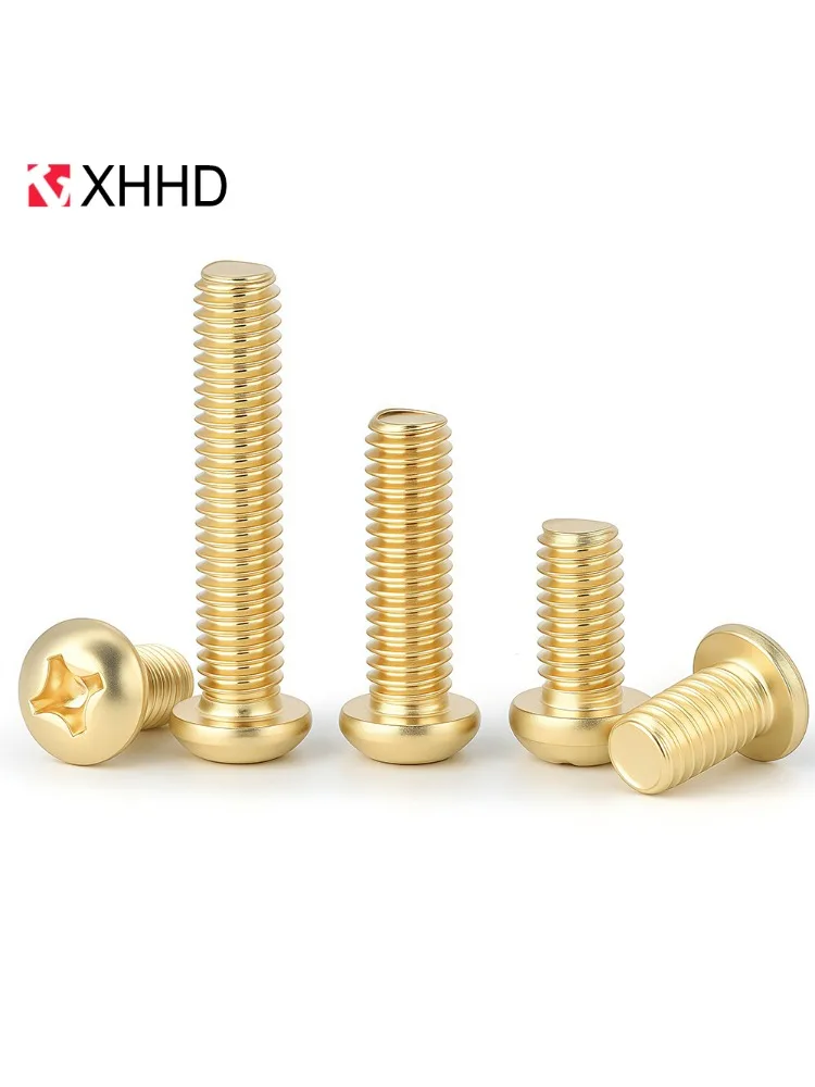 Vis à métaux Phillips en laiton M2 M2.5 M3 M4 M5 M6 M8, boulon à filetage à tête ronde croisée, vis à métaux en cuivre pour meubles électroniques