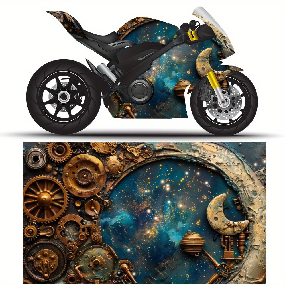 

Galactic Clockwork Planet View Motorcycle Vinyl Wrap, Decal Sticker, Splash-Resistant, Easy to Install, Durable Personalized Mot