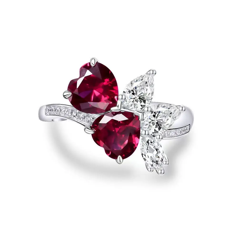 

Back Cover Red Corundum Droplet Shaped Diamond Ring with An Open Mouth, Exuding A Luxurious Feminine Charm, Pendant Earrings