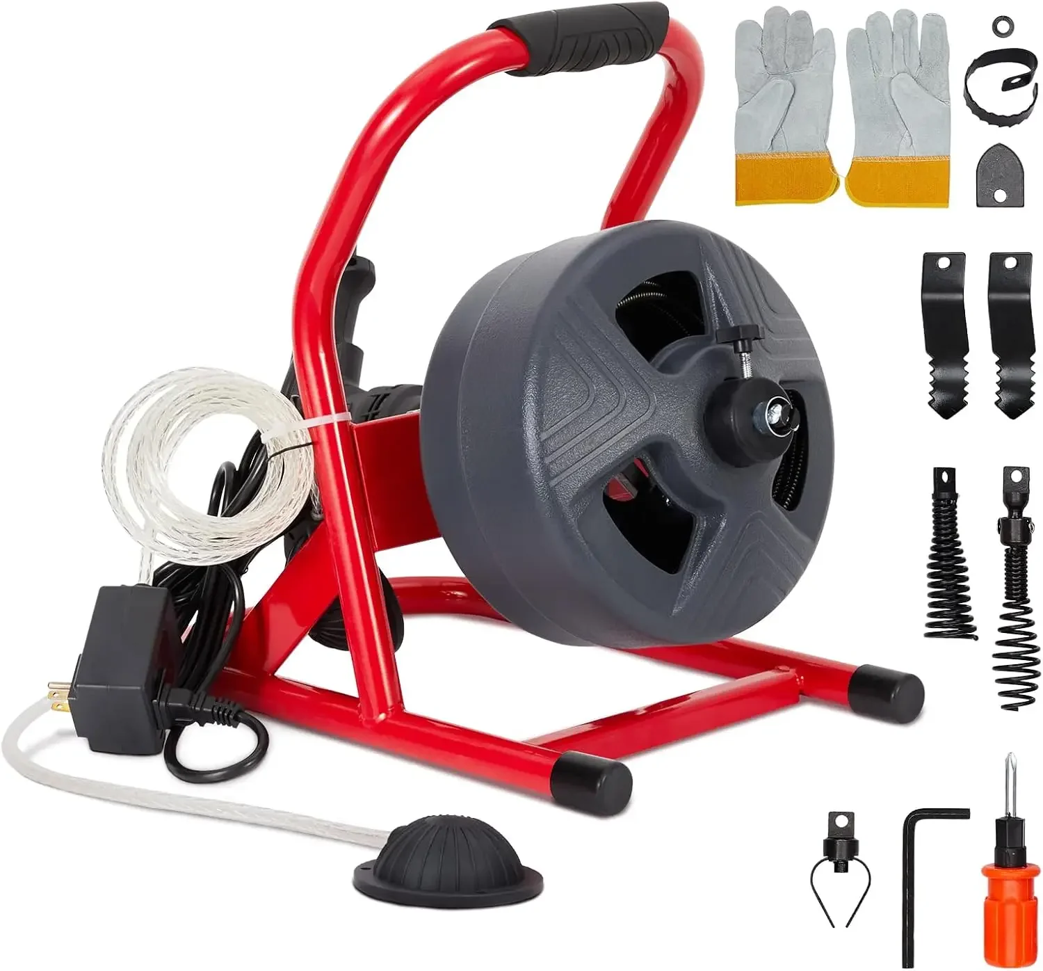 50Ft x 5/16 Inch Drain Cleaner Machine, Drain Auger Professional for 3/4 to 3 Inch Pipes, Foot Switch with 6 Cutter