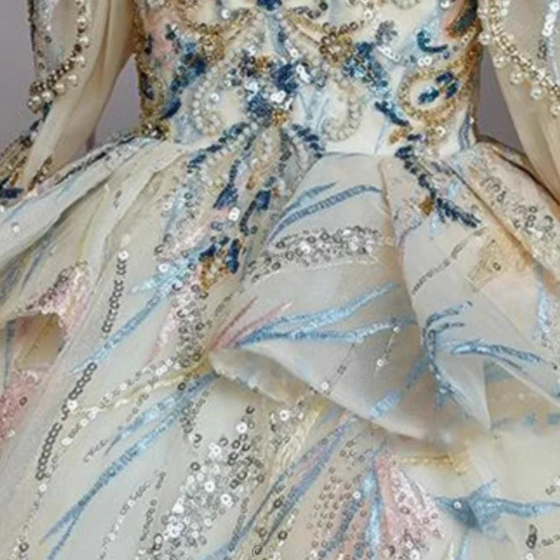Girls Summer Party Dress Puffy PrincessFlower Pageant Host Formal Gown Girl Outfit Piano Recital Performance Birthday Wedding
