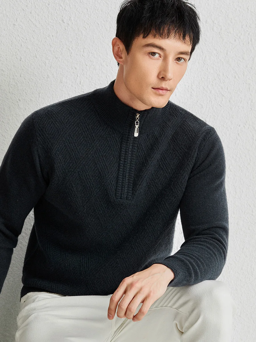 fashion clothes mens winter thick wool sweater zip up men top vintage pullover man sweaters black tops designer knitted knitwear