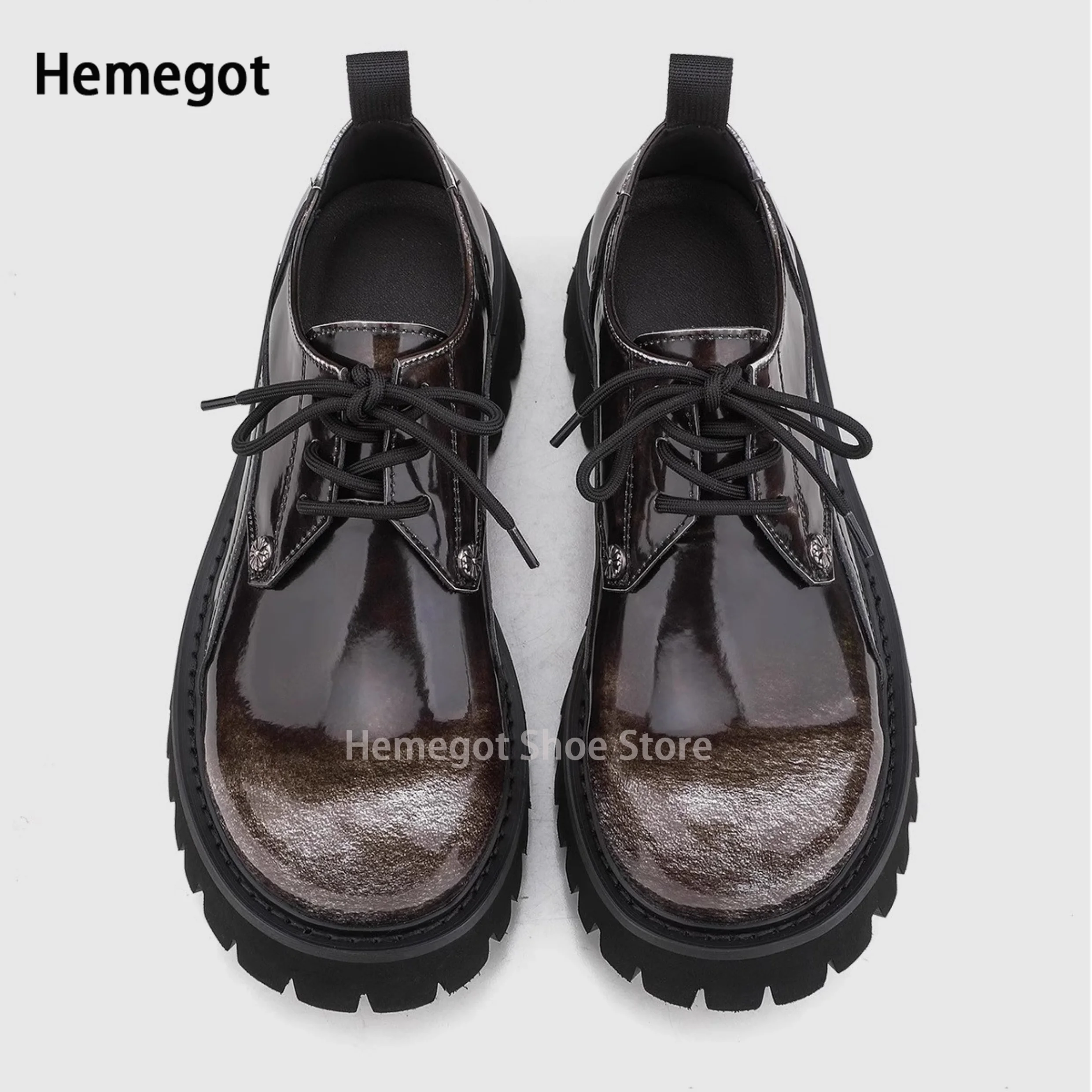 Thick Soles Big Toe Derby Shoes Men 2024 Summer New Brand Design Casual Lace Up Leather Shoes Top Quality Black Dress Shoes