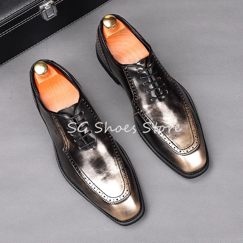 

Мужские лоферы с квадратным носком и градиентом в британском стиле, кожаные туфли на массивном каблуке со шнуровкой и квадратным носком, мужские деловые туфли дерби