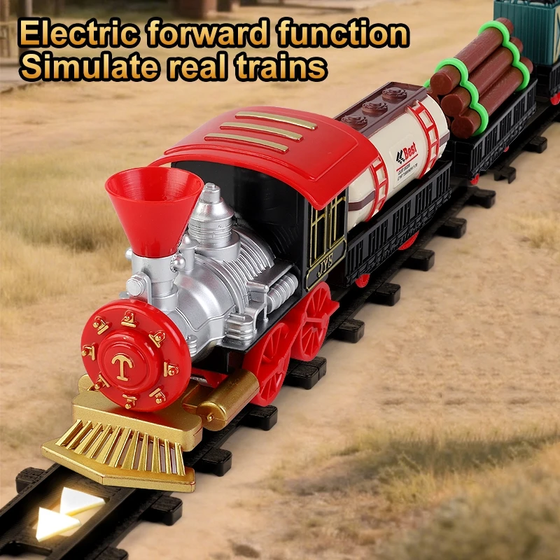 

Retro Christmas Steam Train Electric Railway Track Trains Model with Light Sound Spray Simulation Locomotive Car Carriages Gifts