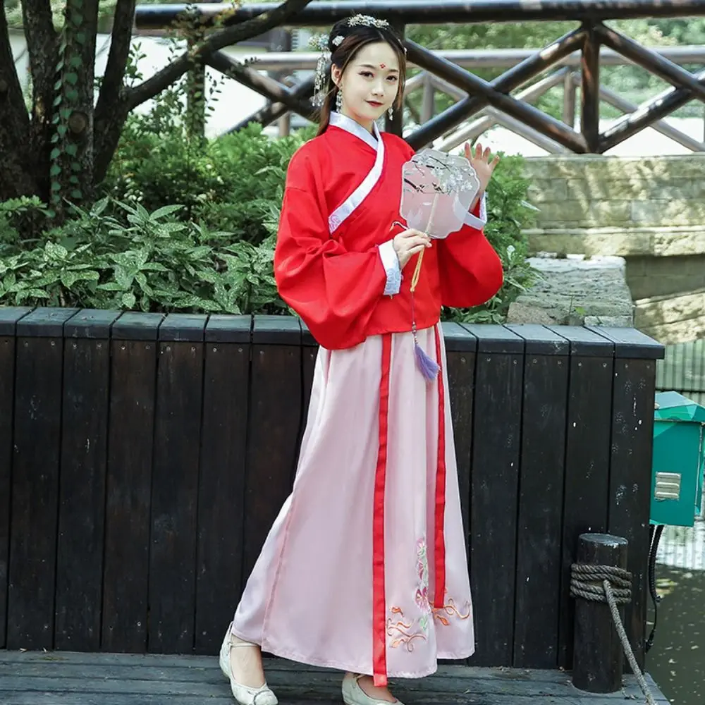 Falda Hanfu china de tela, traje de princesa de Hada Oriental antigua, vestido antiguo chino, bordado de flores de la dinastía Han