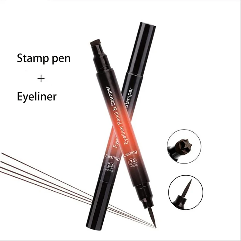 2 em 1 cabeça dupla à prova dwaterproof água eeyeliner longa duração preto delineador sem blooming olho forro caneta ferramenta de maquiagem do olho fácil de usar