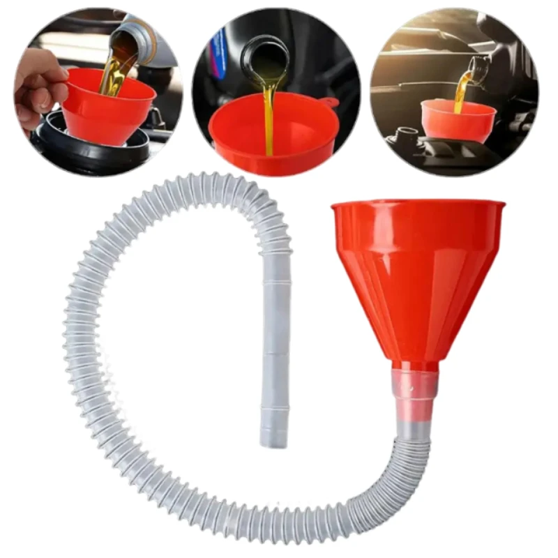 

1PCS Red Fuel Funnel For Cars Extendable Tube Detachable Flexible Hose Motorcycle Engine Oil Filling Tool Car Accessories