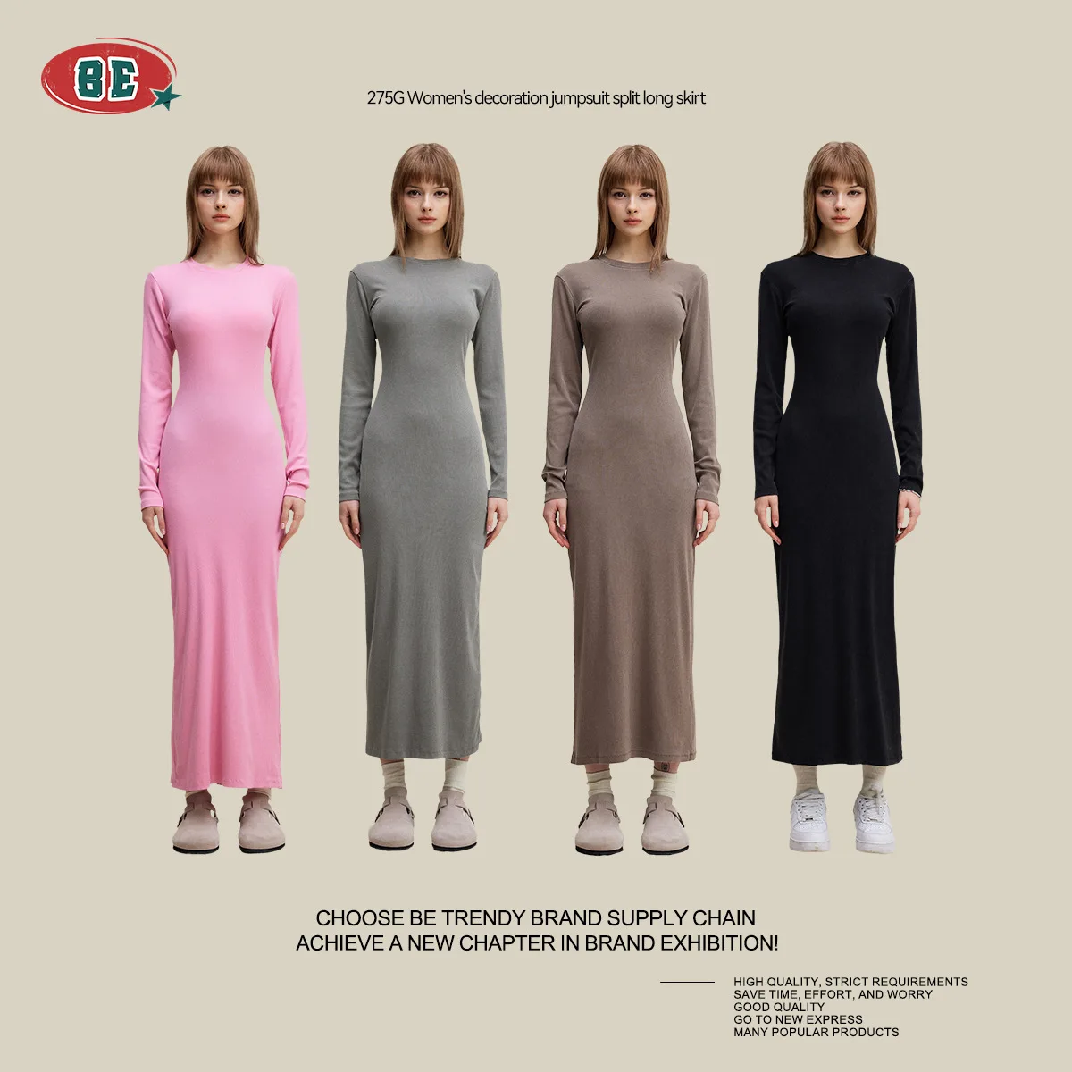 2025年秋 レディース スパイシーガール エレガント スリムフィット ボディコン 無地 ロングドレス タイト スリット入り ロングワンピース B8SX