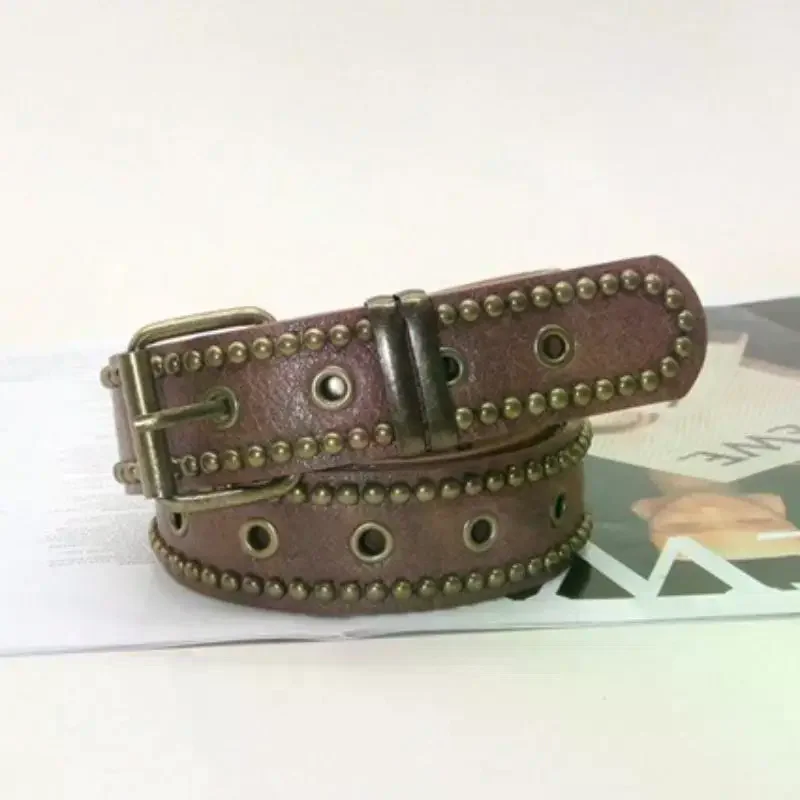 /HTF/PU Leather Belt With Rivet Studs Hollowed-out Design Perfect For Daily Wear Jeans Casual Outfits Vintage