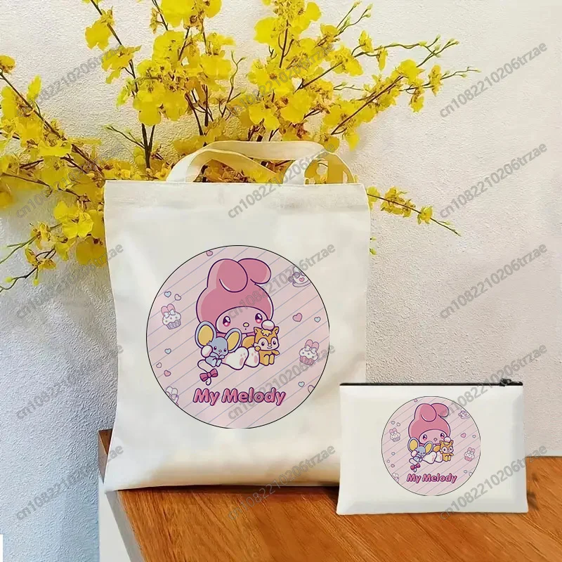 

Набор сумок My Melody & Piano: косметичка, холщовая сумка-тоут с мультяшным принтом, многоразовая сумка для повседневного использования, путешествий и шопинга