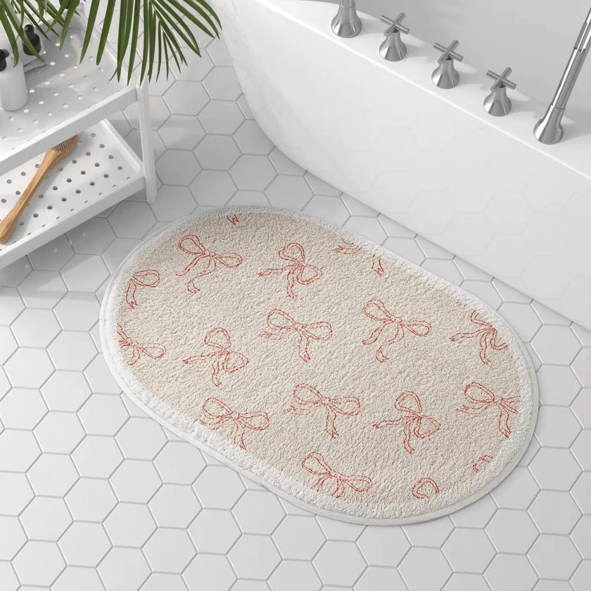 VIKAMA Ovaler Teppich mit süßer Schleife, für Wohnzimmer, Schlafzimmer, Dekoration, Nachttisch, Badezimmer, Toilette, flauschiger, weicher Anti-Rutsch-Teppich