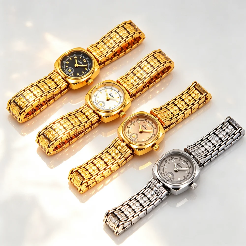 Vintage Square Women Quartz Watch Small Sub Dial Metal Bracelet Elegant Ladies Wristwatch Gold Silver Relogio Feminino