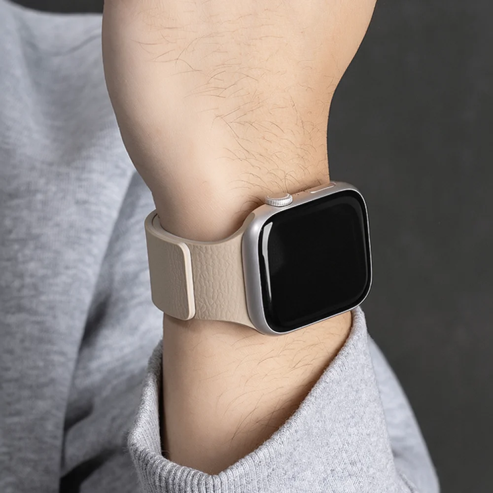 Soft Silicone Magnetic Sport Band For Apple Watch Series 11 10 Litchi Texture Replacement Strap Durable Wristband Accessory