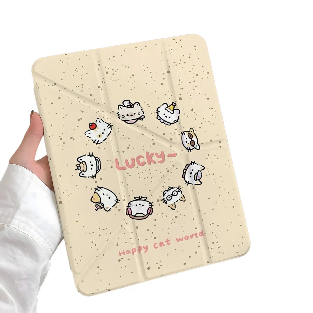 

Happy Cat Pen Slot Tablet Case For Mini7 6 iPad Pro 2024 2022 2021 2020 2019 2018 2017 11 10 9 8 7 6 5 Air7 6 5 4 3 2 1 Cover