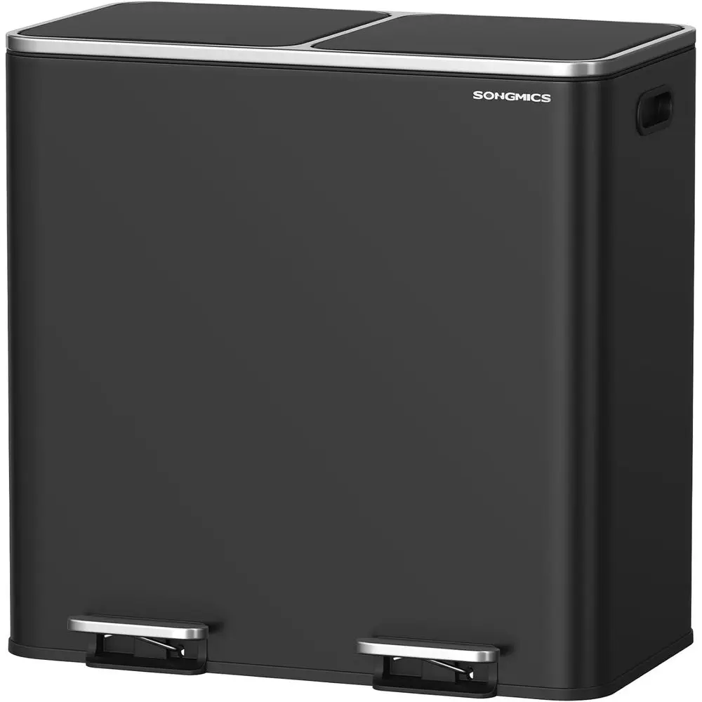 

Двойные мусорные баки для кухни объемом 10,6 галлонов (39,6 л) с 15 пакетами, двумя отделениями, пластиковыми вкладышами, откидными крышками, герметичные, черные.