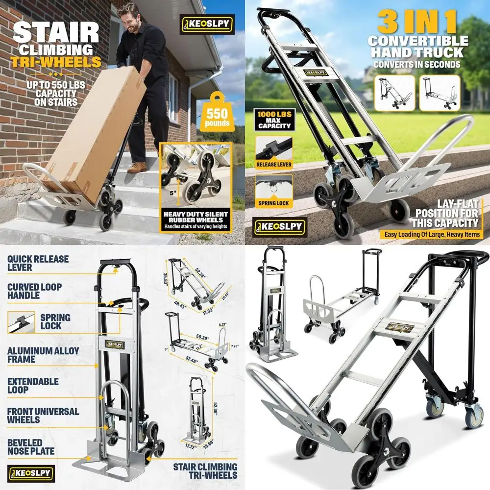 

Многофункциональная промышленная тележка-трансформер 3-в-1 для тяжелых условий эксплуатации, грузоподъемность 450 кг, тележка для подъема по лестнице с колесами для транспортировки