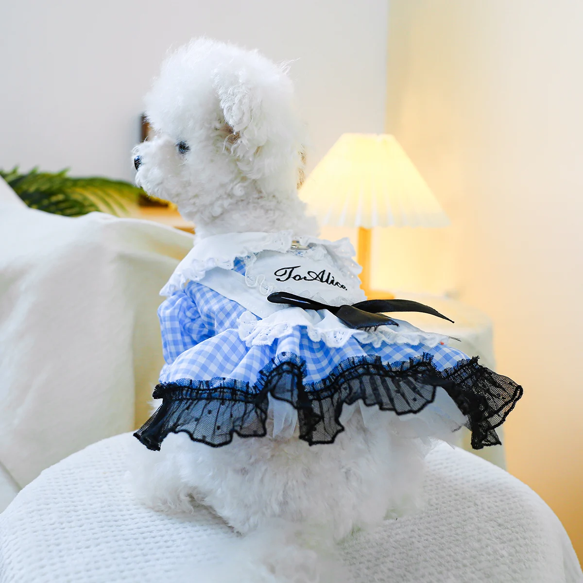 1PC Pet Clothing Cat Spring/Summer Blue Lolita Strap Princess Dress Traction Buckle Suitable for Small and Medium sized Dogs