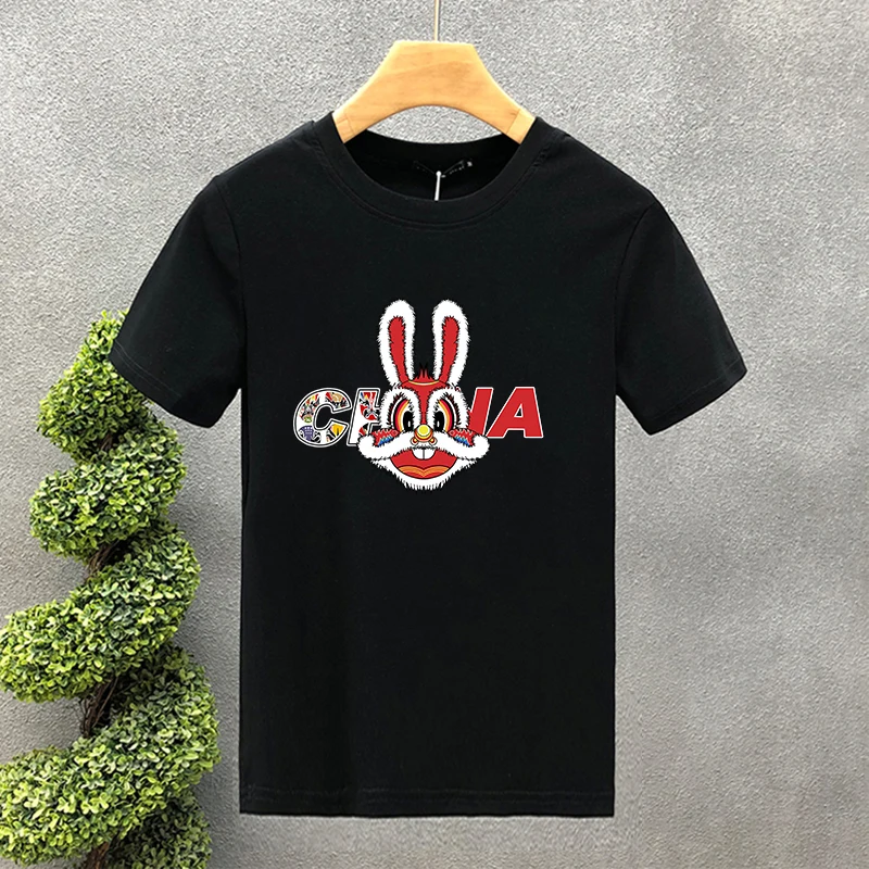 Cute Rabbit Luxury Brand100% Cotton High Quality Print Couple Tees Summer Harajuku For Men/Women Short Sleeve T-shirt Asian Size