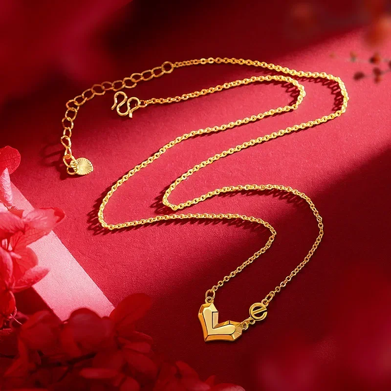 

9999 Real Gold 24K Mirror Gold Love Necklace Gold Love Letter e Collarbone Chain